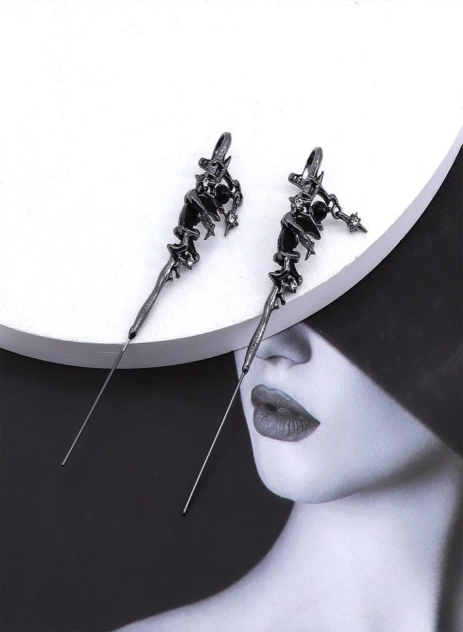 Uarein 2Pcs Myth of the Moon Ear Hook Needle Piercing Earring Goth Climber Crawler Earrings Vintage Punk Moons Wrap Earrings Jewelry Accessory Present for Women Wife (Black Moon) - Image 5